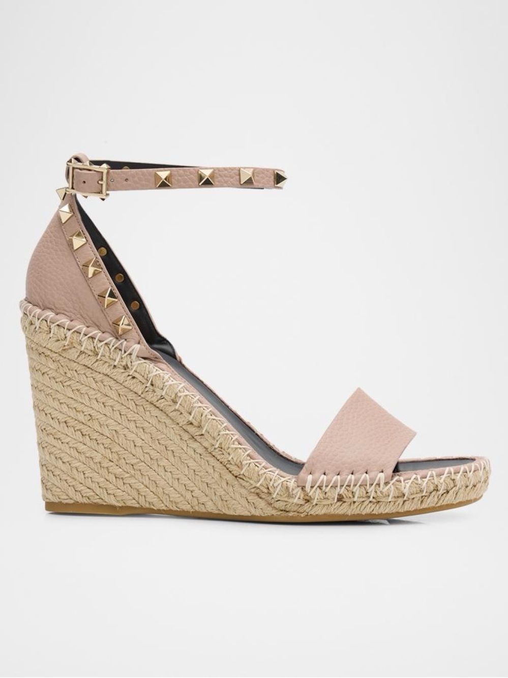 Valentino Garavani 105mm Rockstud Poudre Leather Espadrille Wedge Sandals 38